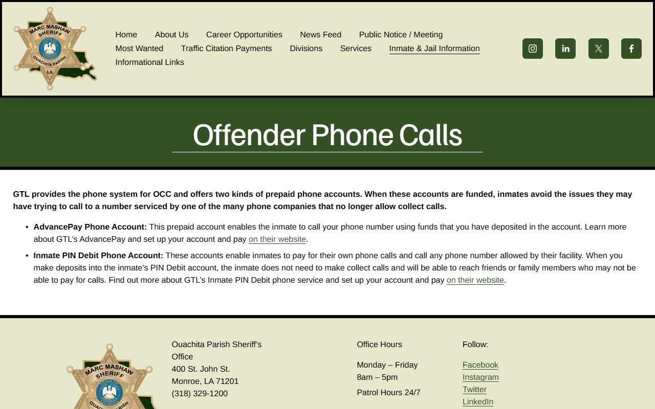 Ouachita Parish Clerk records OPSO offender phone boundary