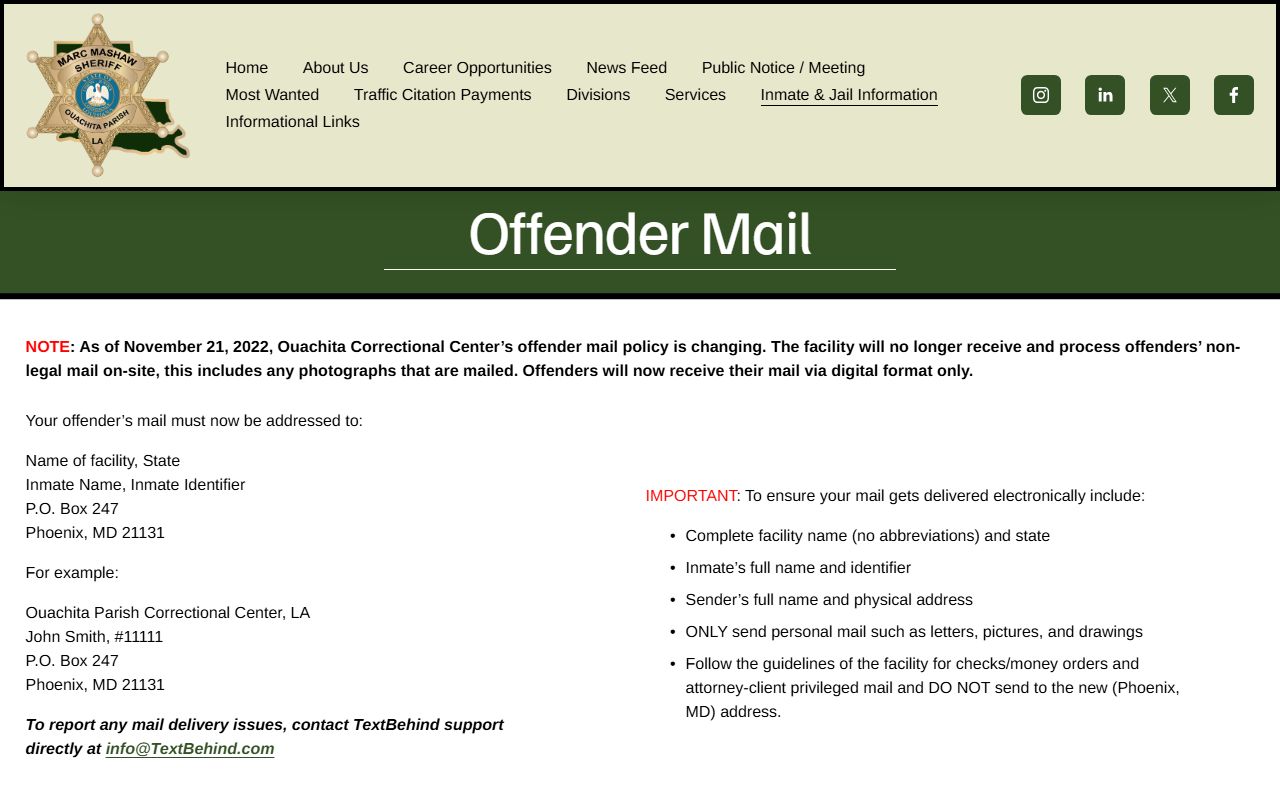 Ouachita Parish Clerk records OPSO offender mail boundary