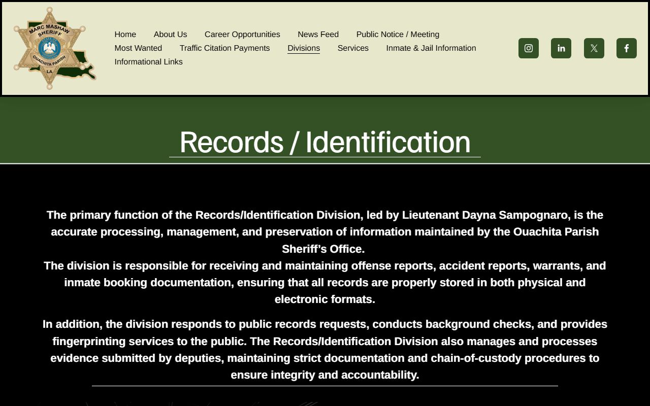 Ouachita Parish arrest records OPSO Records Identification