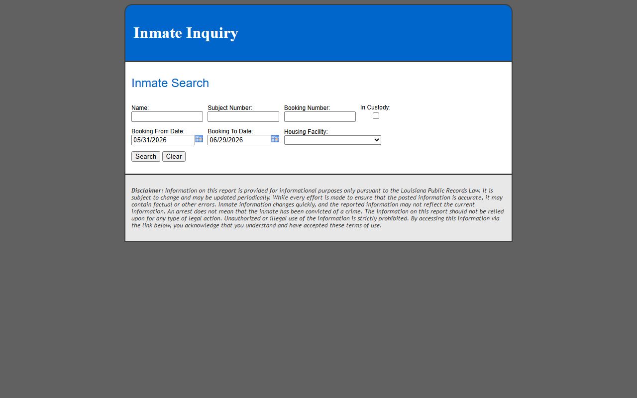 Ouachita Parish arrest records OPSO inmate inquiry