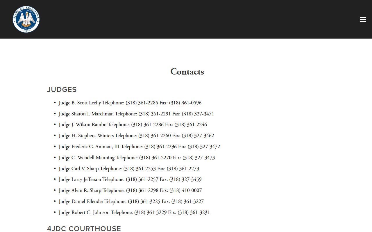 Ouachita Parish court dockets Fourth Judicial District Court contacts