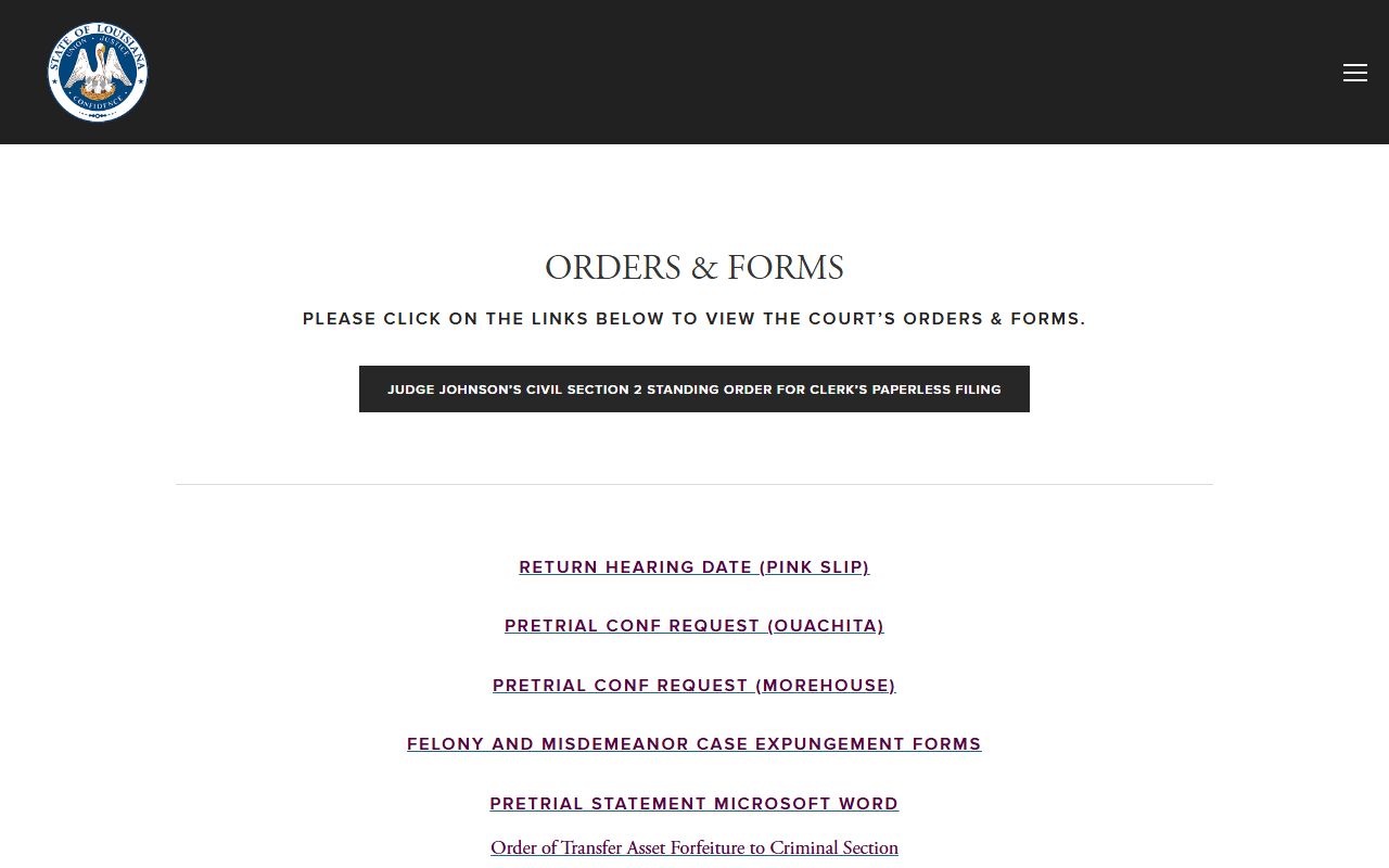 Ouachita Parish court dockets Fourth Judicial District Court orders and forms