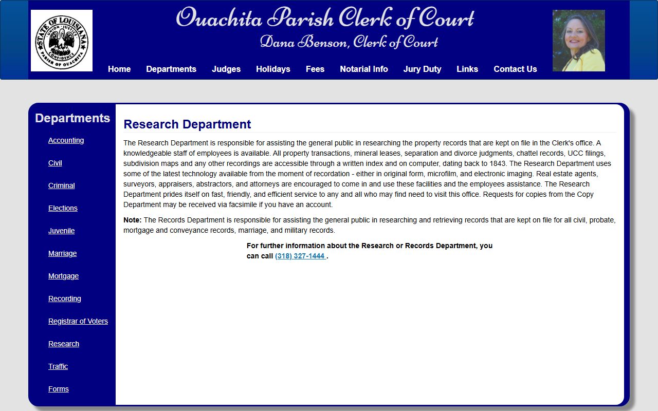 Ouachita Parish court records Clerk Research Department