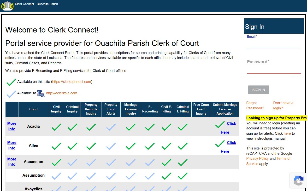 Ouachita Parish court records Clerk Connect e-filing