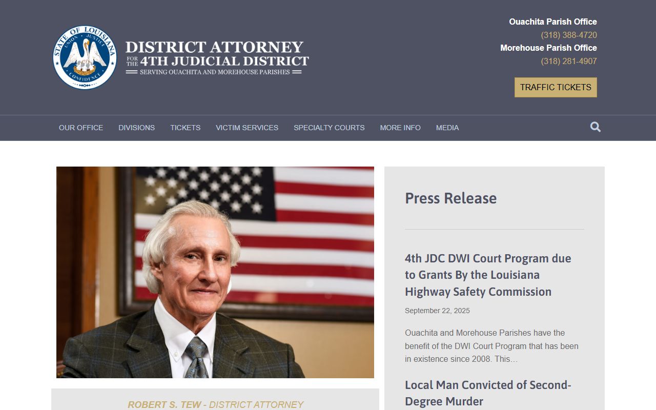 Ouachita Parish criminal court records Fourth Judicial District Attorney