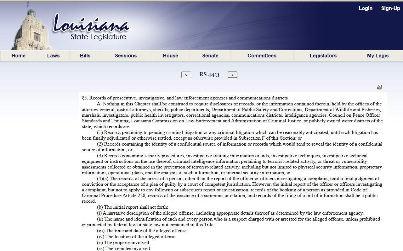 Ouachita Parish criminal court records Louisiana investigative records law