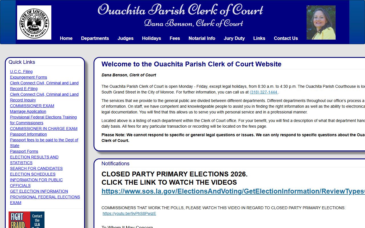 Ouachita Parish court records Clerk of Court homepage