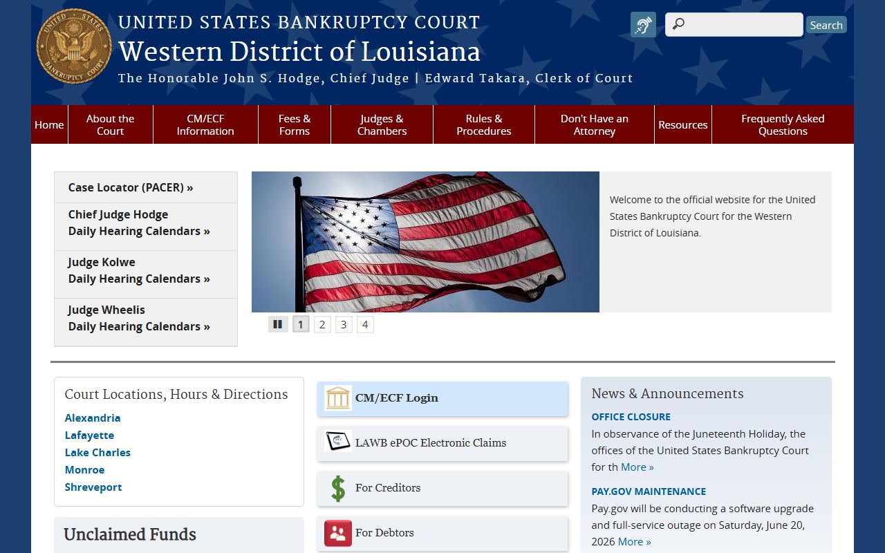 Western District of Louisiana Bankruptcy Court homepage
