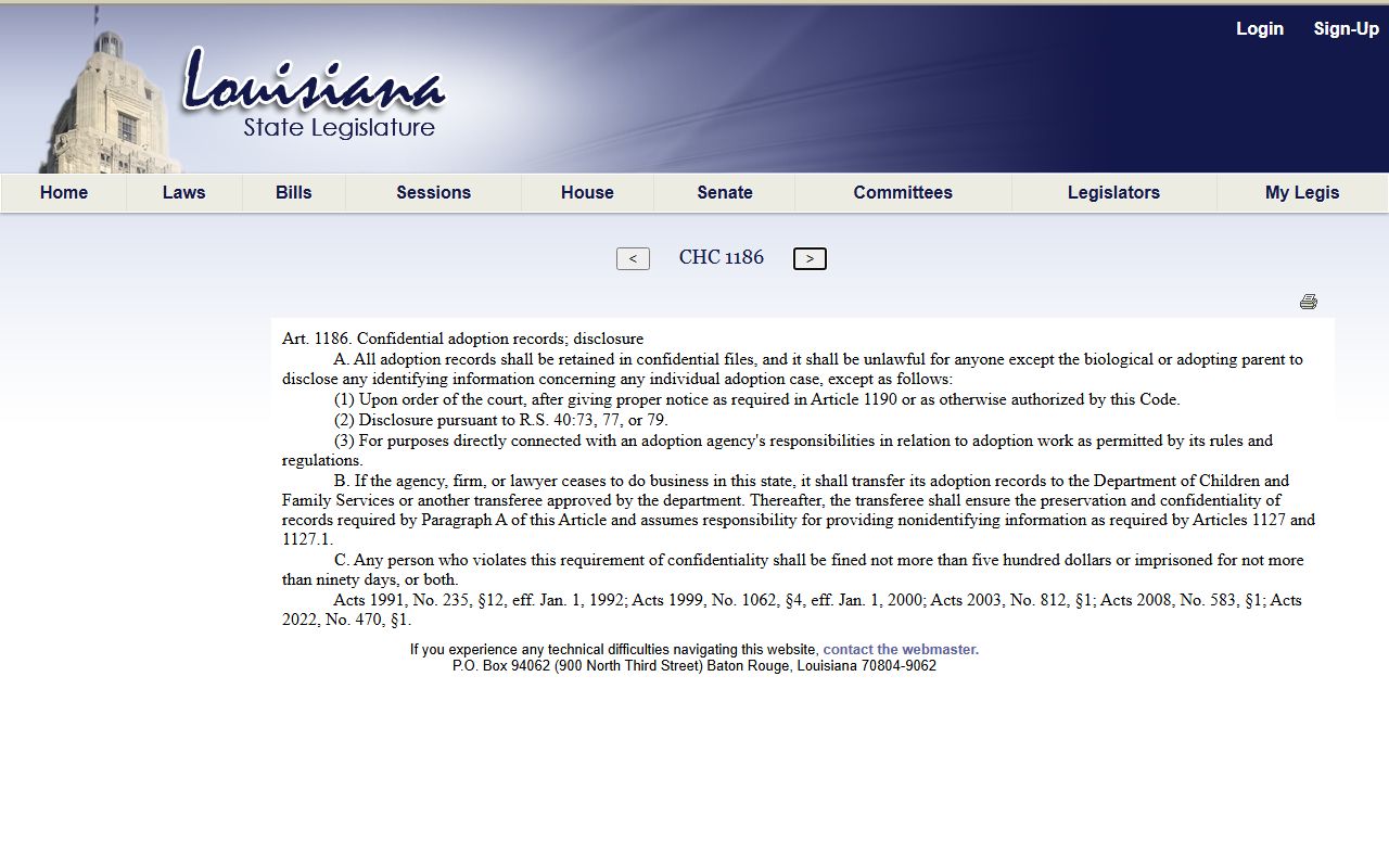 Ouachita Parish probate records adoption confidentiality statute