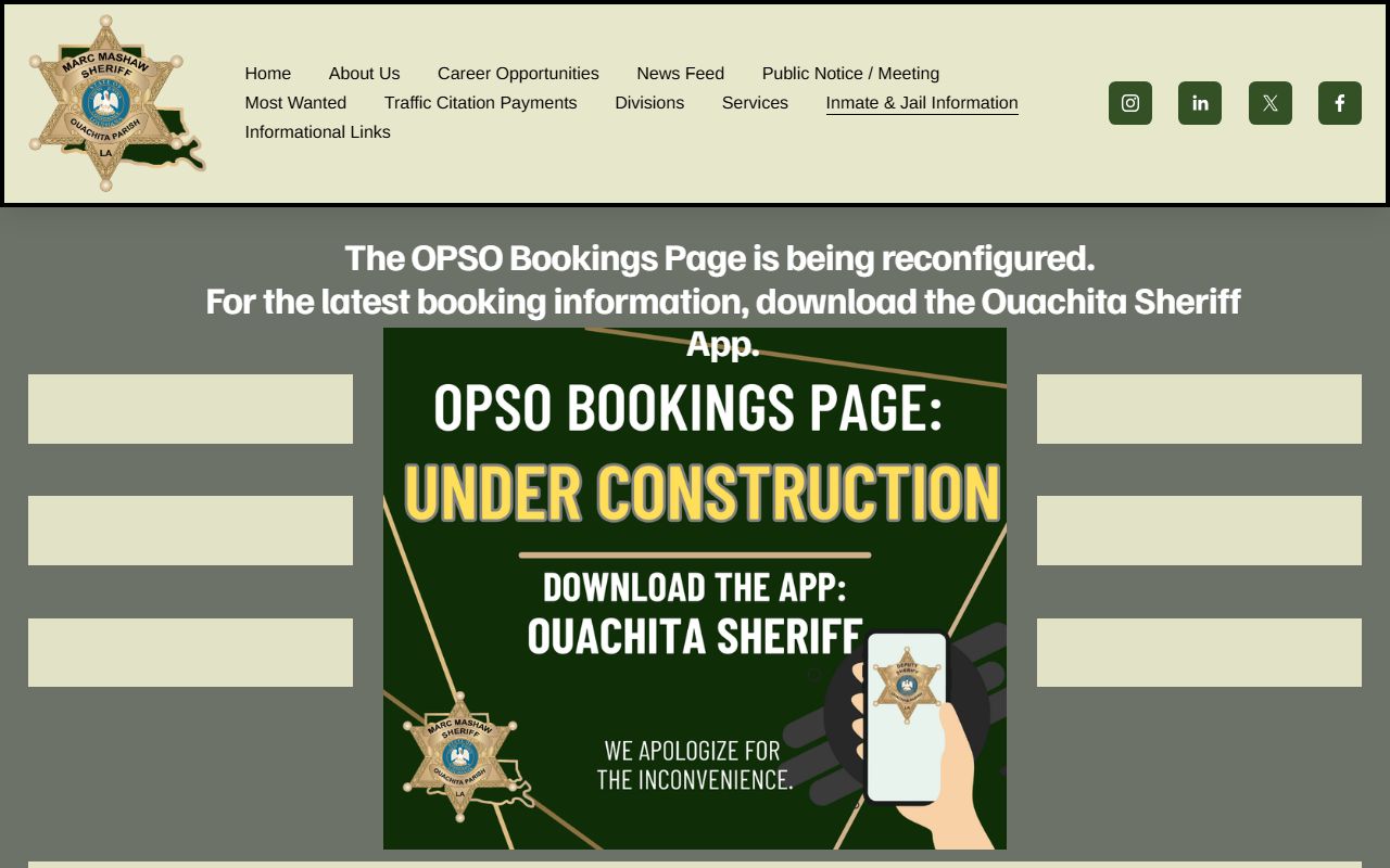 Ouachita Parish warrant search OPSO app page