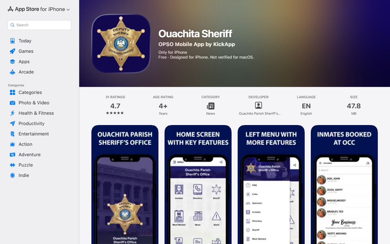 Ouachita Parish warrant search Ouachita Sheriff app listing