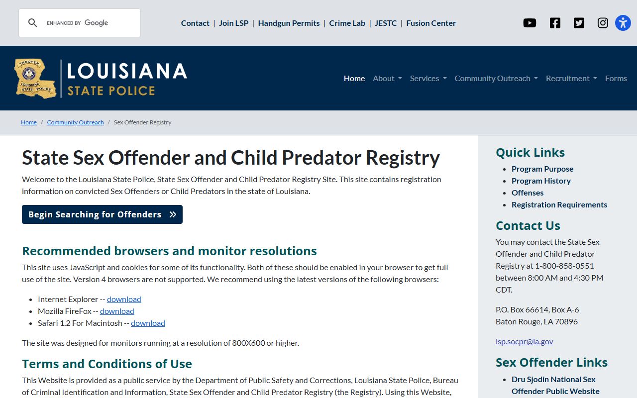 Ouachita Parish warrant search Louisiana State Police sex offender registry